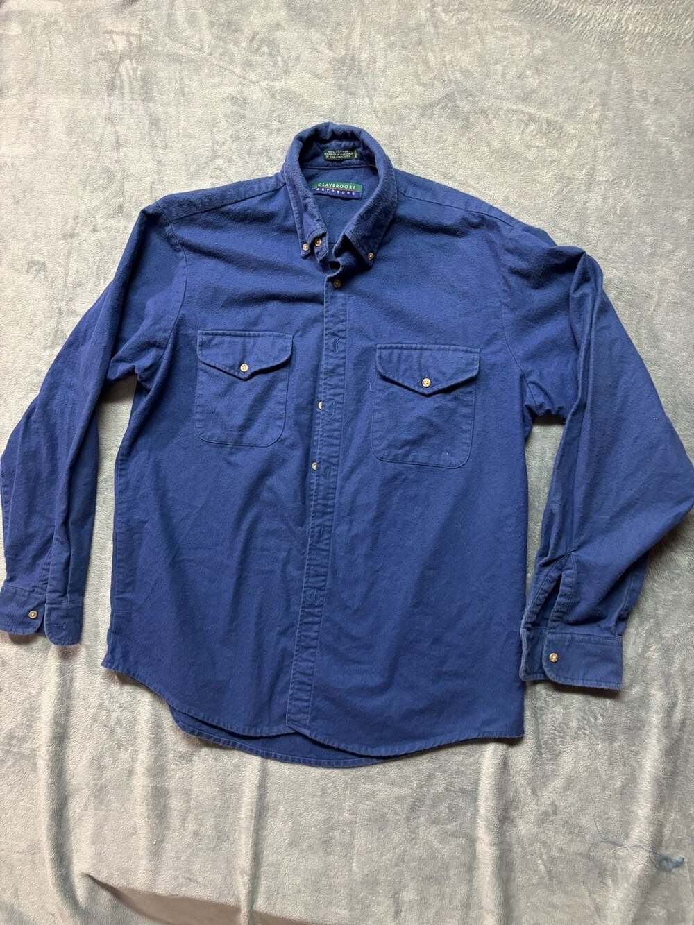Claybrooke Outdoors Vintage Blue 100% Cotton Button-Down Flannel Shirt, M Large